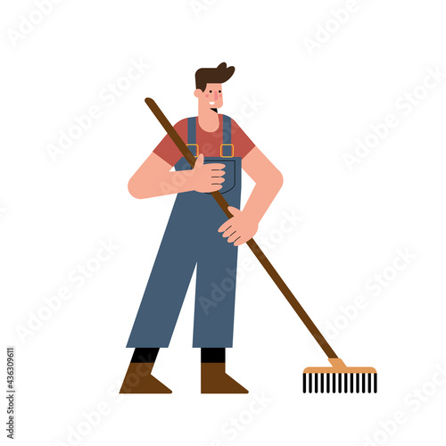 male gardener with rake