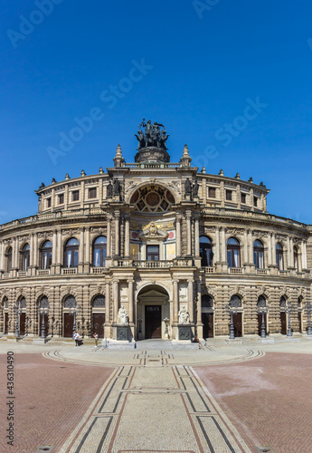 Front facade of the historic Semperoper opera building in Dresden, Germany