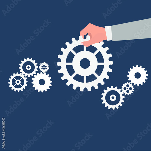 Abstract techno gear background with geometric colorful gear wheels. Space for gear text. Vector gears modern mechanism industrial concept. Technology gears background. Gears Vector illustration 