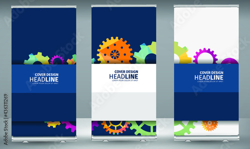 Abstract techno gear background with geometric colorful gear wheels. Space for gear text. Vector gears modern mechanism industrial concept. Technology gears background. Gears Vector illustration 