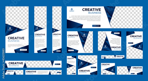 Abstract banner design web template Set, Horizontal header web banner. Modern Gradient blue cover header background for website design, Social Media Cover ads banner, flyer, invitation card
