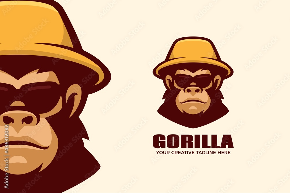 Gorilla Wear Hat Cartoon Mascot Logo Template
