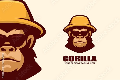 Gorilla Wear Hat Cartoon Mascot Logo Template