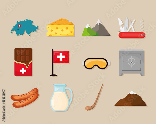 collection of icons of switzerland photo