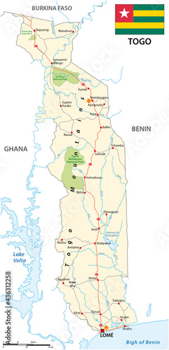 vector road map of west african state togo with flag