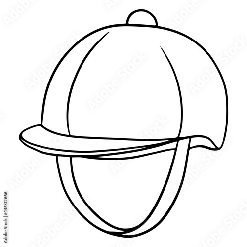 Outfit of the rider protection of the head of a jaquette helmet illustration in line style coloring book