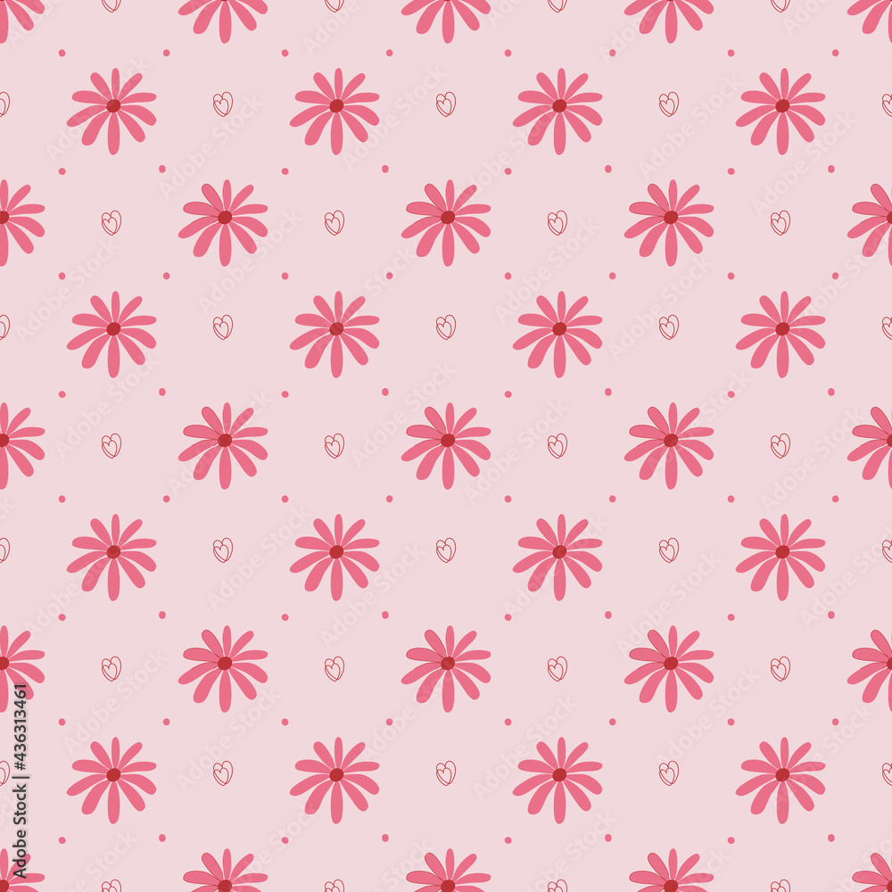 Pink flower and heart pattern picture Pink flower and heart pattern picture