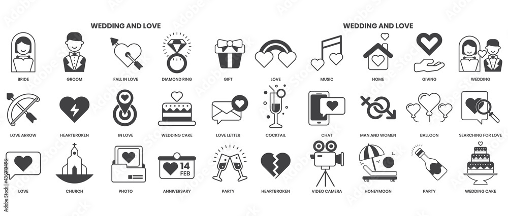 Wedding icons set for business Wedding icons set for business