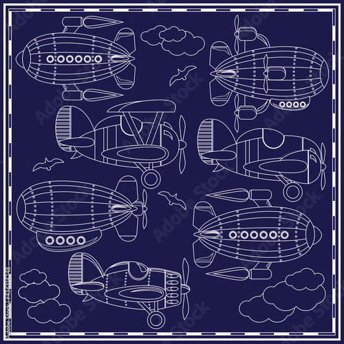 A set of fantastic aircraft. Side view. Vector illustration.