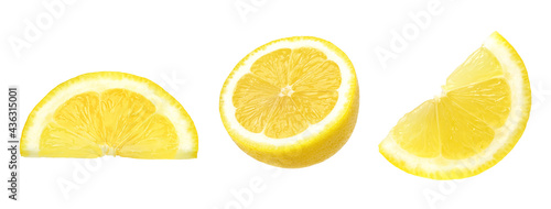 Ripe yellow lemon slices isolated on white background,Juicy lemon,Collection,Set