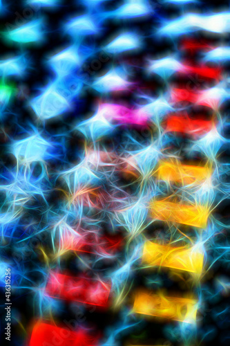 abstract multicolored background created with a colorful image through a sheet of plastic bubble wrap, glowing effect
