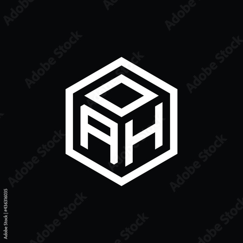 AHO letter logo design. AHO letter in polygon shape. OAH Creative three letter logo. OAH Logo with three letters. AOH polygon logo. AOH letter vector design logo. photo