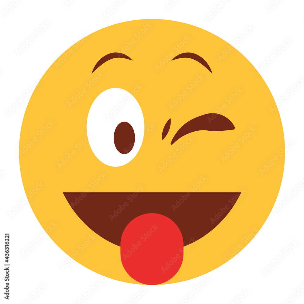 Fototapeta premium Flat color style emoji cheeky tongue.