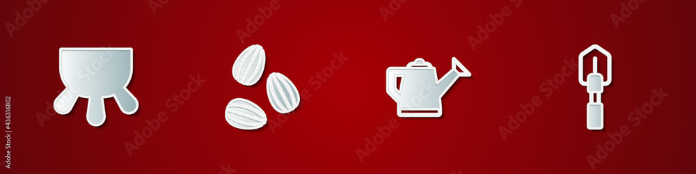 Set Udder, Seeds, Watering can and Shovel icon. Vector Set Udder, Seeds, Watering can and Shovel icon. Vector