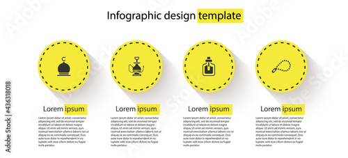 Set Muslim Mosque, Hookah, Perfume and Rosary beads religion. Business infographic template. Vector