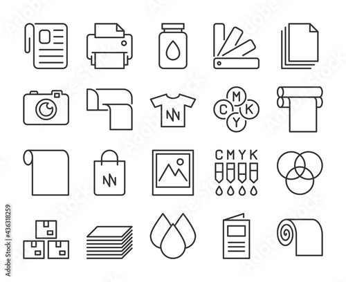 Printing Industry Vector Line Icons Set. Editable Stroke, 64x64 Pixel Perfect.