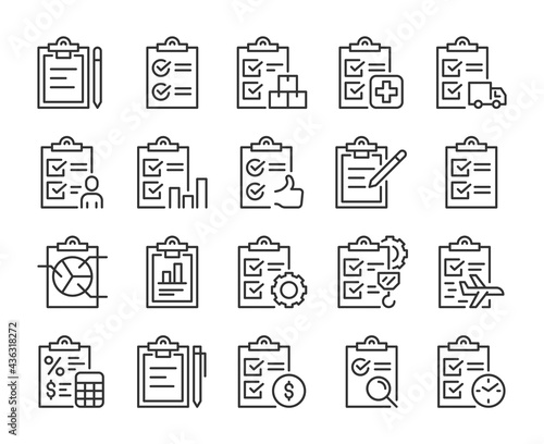 Clipboard Vector Line Icons Set. Editable Stroke, 64x64 Pixel Perfect.