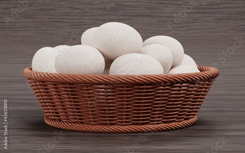 Realistic 3D Render of Easter Eggs in Basket