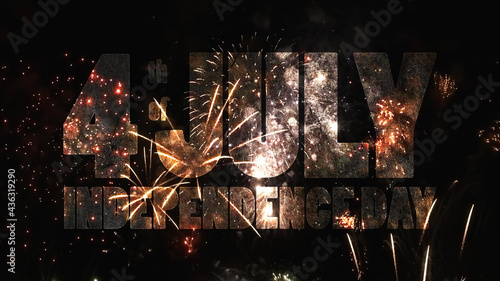 Cuadro en lienzo The text with grunge texture - 4 th of july Independence Day - on colorful holiday fireworks background
