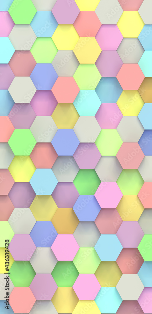 3D image of a decorative panel from multi-colored hexagons. Background and texture 3D image of a decorative panel from multi-colored hexagons. Background and texture