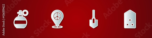 Set Hand grenade, Location peace, Shovel and Military rank icon. Vector