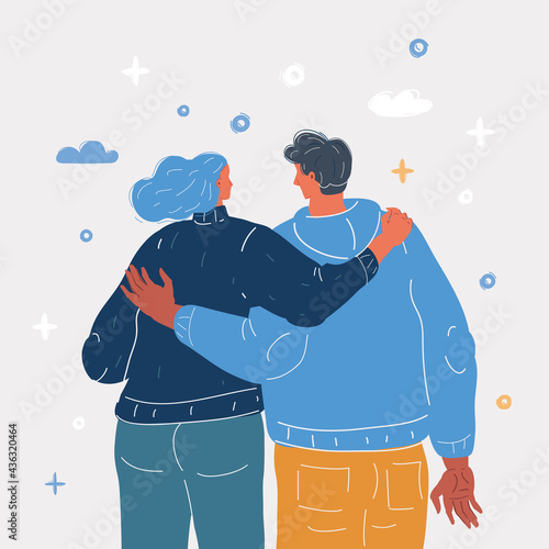 Vector illustration of of two friends or couple top view.