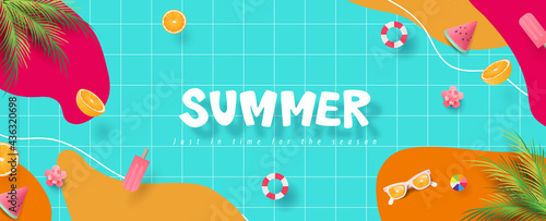 Colorful Summer banner background with pool party