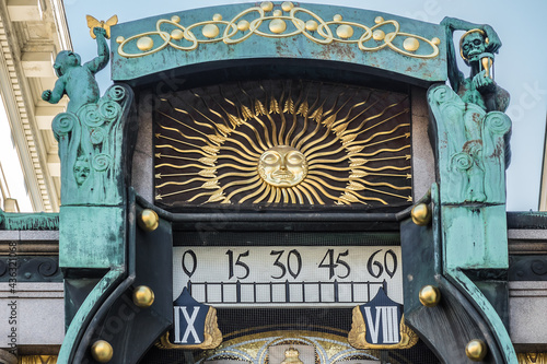 Photography Anker clock (Ankeruhr) in Hoher Markt - famous old astronomical clock in Vienna, Austria