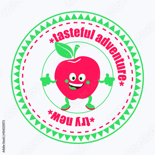 Apple in retro style. Apple products packaging design. Sticker or logo template. Vector label with slogan.