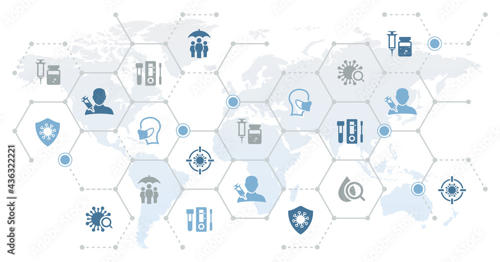 Worldwide covid vaccination program and infection prevention measures – vector illustration. Concept with world map related to international or global corona virus vaccine treatment effort. Worldwide covid vaccination program and infection prevention measures – vector illustration. Concept with world map related to international or global corona virus vaccine treatment effort.