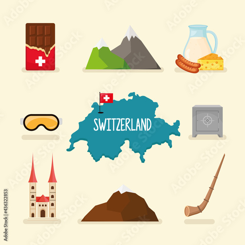 set of icons switzerland