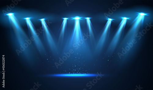 Blue spotlight with bright light. Vector illustration