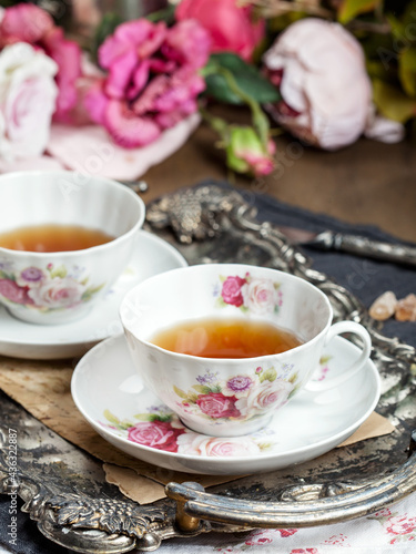 cup of tea with flowers