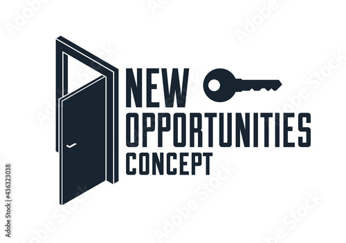 Half open door vector concept of new opportunities, step into future metaphor, start of new business or career, mysterious secret door allegory.