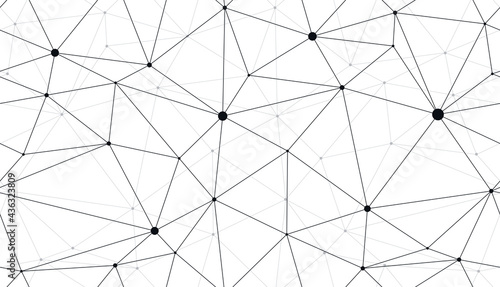 Technology communication seamless vector pattern with connected thin lines, black and white monochrome endless wallpaper background science theme.