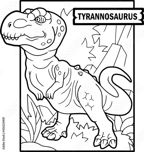 predatory prehistoric dinosaur tyrannosaurus, coloring book, funny illustration