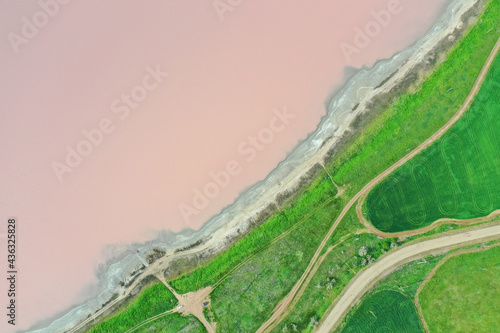 Aerial view of beautiful salt lake Sasyk - Sivash in Crimea. photo