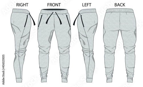 Sweat Pants Template Jogging Pants Vector Mockup Sportswear Fashion Techpack Vector Illustration photo