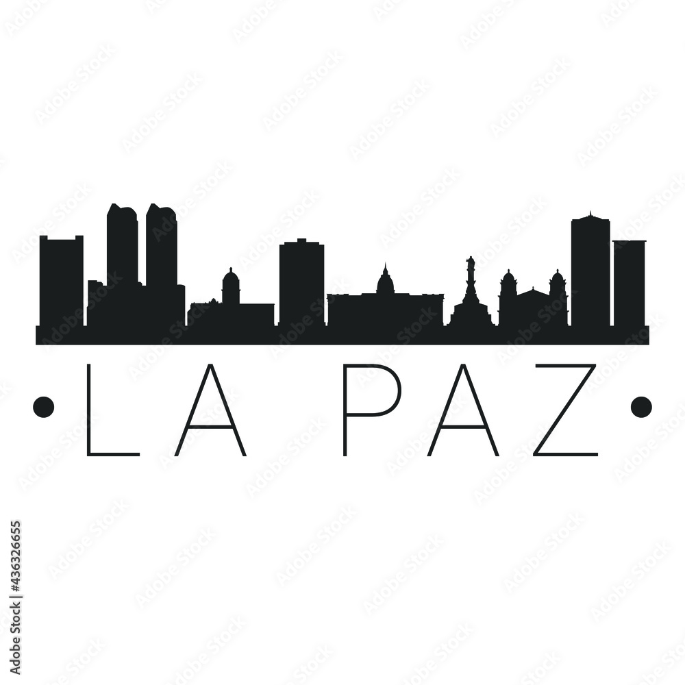 La Paz, Bolivia City Skyline. Silhouette Illustration Clip Art. Travel Design Vector Landmark Famous Monuments.