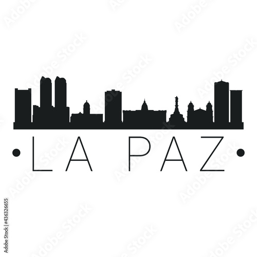 La Paz, Bolivia City Skyline. Silhouette Illustration Clip Art. Travel Design Vector Landmark Famous Monuments.