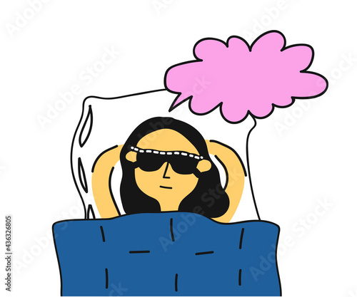 The girl sleeps in a sleep mask. Cartoon. Vector illustration.