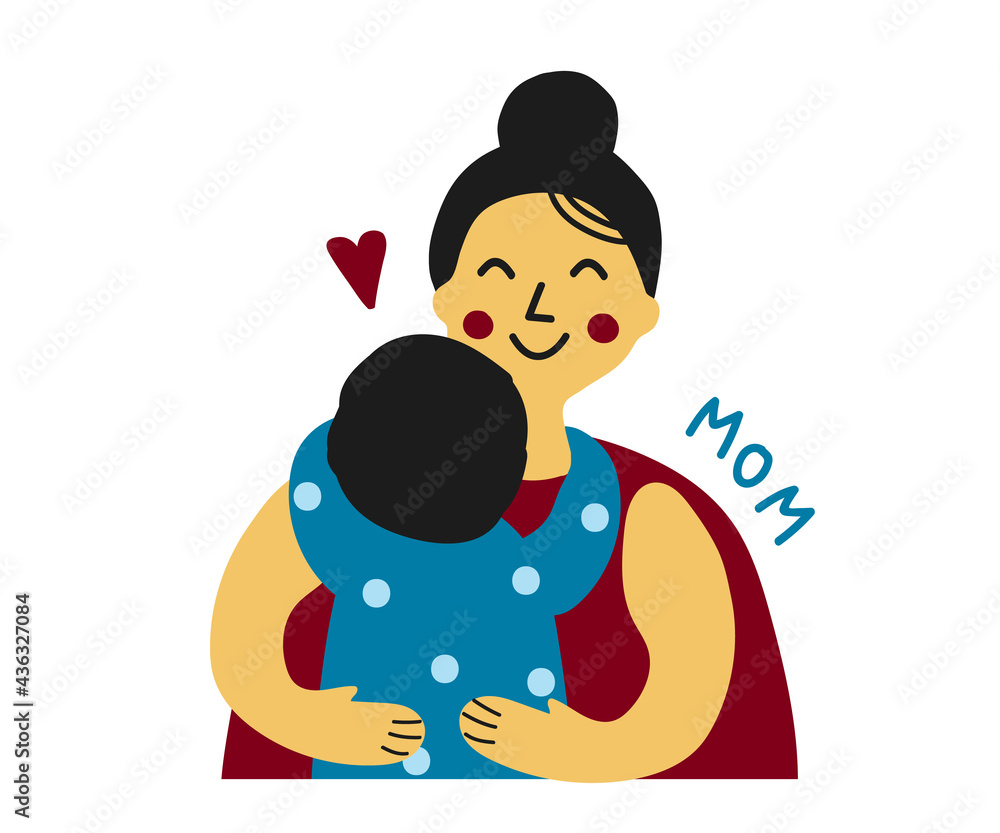 Mom and baby together. Cartoon. Vector illustration.