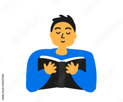 Man reads a book on a white background. Cartoon. Vector illustration.