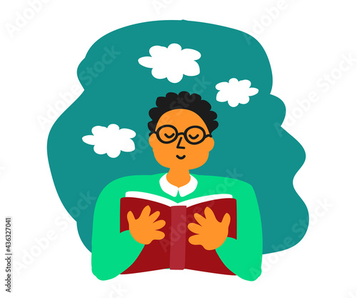 A man reads a book and thinks. Cartoon. Vector illustration.