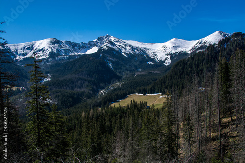 Kasprowy Wierch covered in snow during early spring in Tatra mountains from Kalatówki