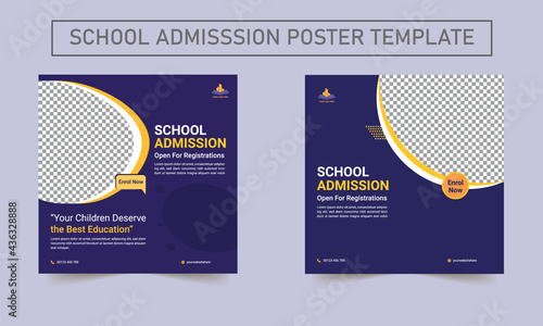 School education admission social media post template. Back to School admission by social media Instagram, Facebook post. school admission social media post banner template Design.