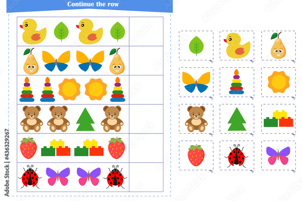 Logic game for children. Continue with a series of elements. Development of attention, memory, thinking Logic game for children. Continue with a series of elements. Development of attention, memory, thinking