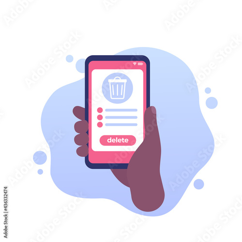 Trash bin in phone, delete files vector