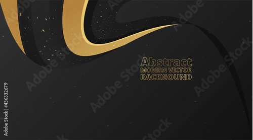 Metallic golden black wavy motion 3d art deco elegant realistic geometric abstract modern vector background