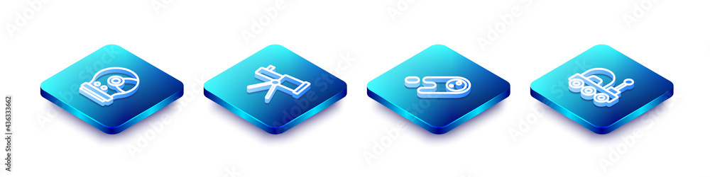 Set Isometric line Astronaut helmet, Telescope, Comet falling down fast and Mars rover icon. Vector Set Isometric line Astronaut helmet, Telescope, Comet falling down fast and Mars rover icon. Vector